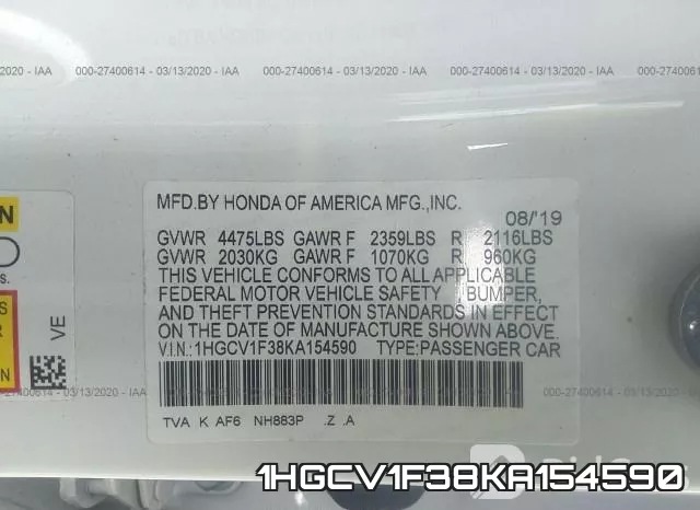 1HGCV1F38KA154590 фото 10