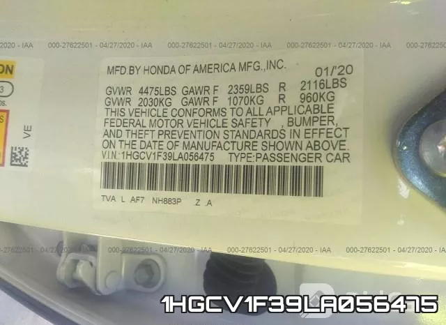 1HGCV1F39LA056475 фото 10