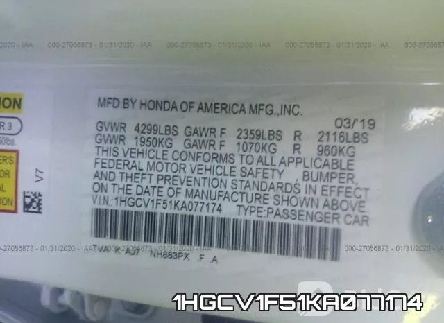 1HGCV1F51KA077174 фото 10
