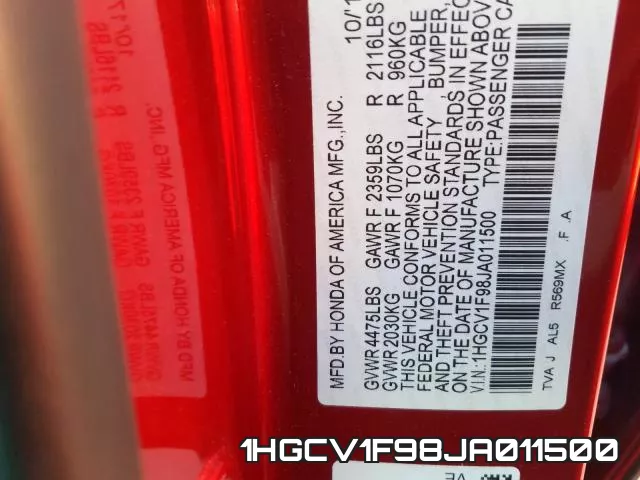 1HGCV1F98JA011500 фото 2