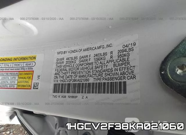 1HGCV2F38KA021060 фото 10