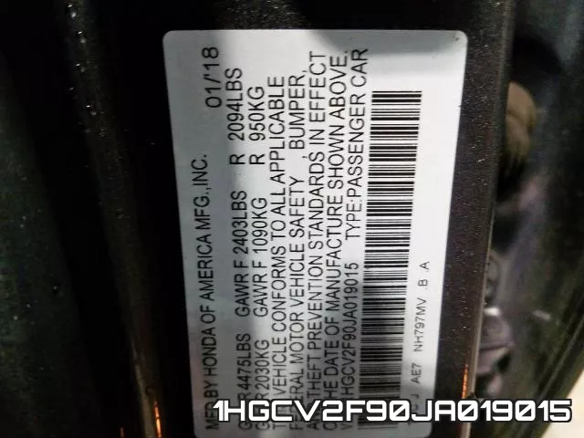 1HGCV2F90JA019015 фото 2