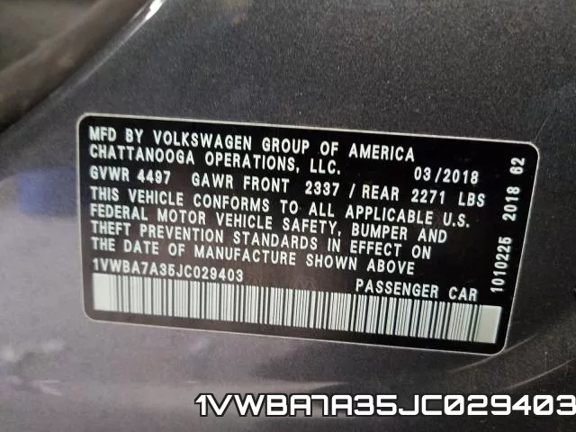 1VWBA7A35JC029403 фото 2