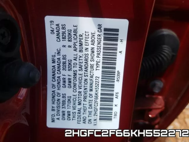 2HGFC2F66KH552272 фото 2