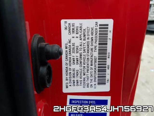 2HGFC3A54JH756927 фото 2
