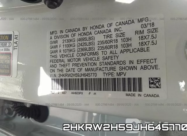 2HKRW2H59JH645770 фото 10