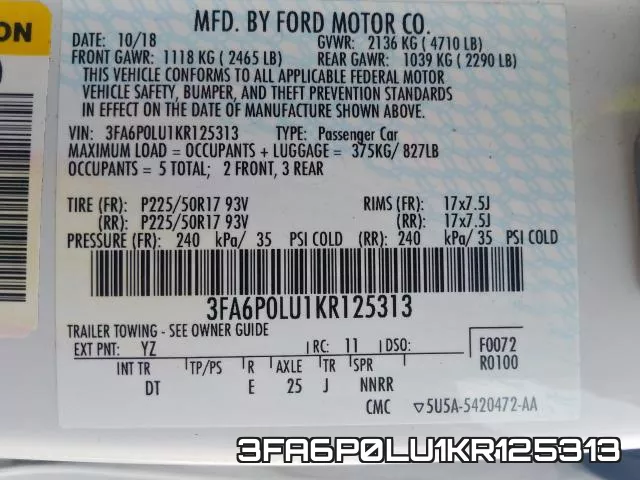3FA6P0LU1KR125313 фото 2