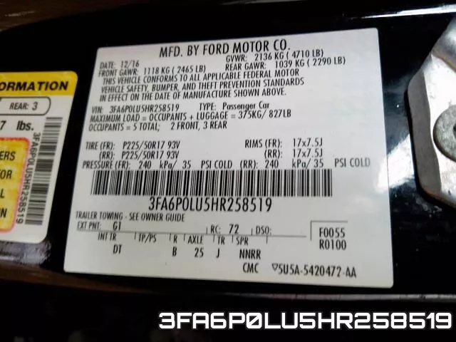 3FA6P0LU5HR258519 фото 2