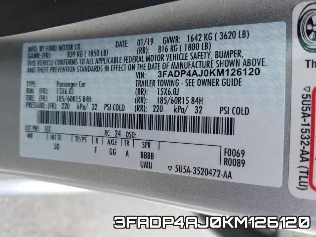3FADP4AJ0KM126120 фото 2