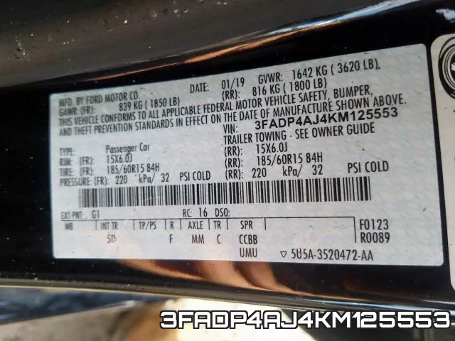 3FADP4AJ4KM125553 фото 2