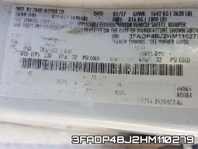3FADP4BJ2HM110279 фото 2