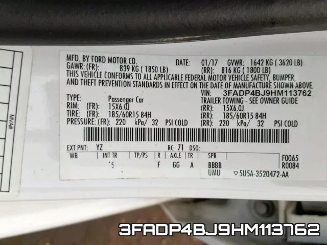 3FADP4BJ9HM113762 фото 2