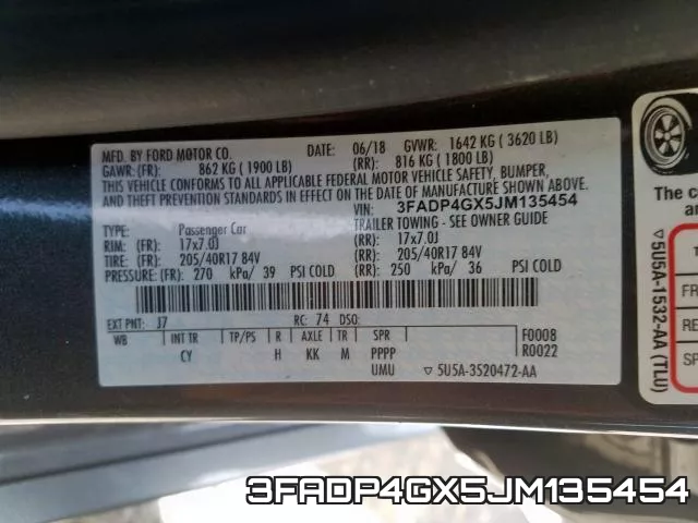 3FADP4GX5JM135454 фото 2