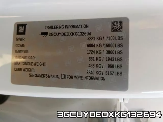 3GCUYDEDXKG132694 фото 2