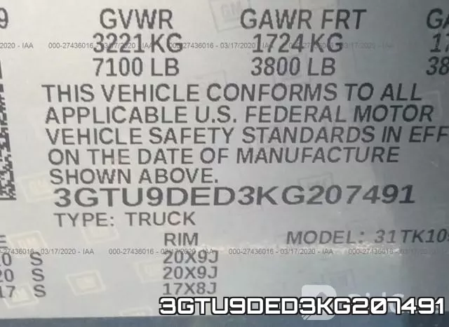 3GTU9DED3KG207491 фото 10