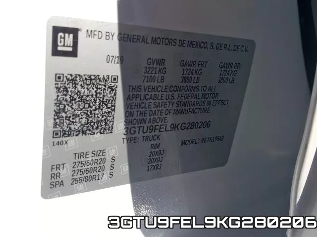 3GTU9FEL9KG280206 фото 2
