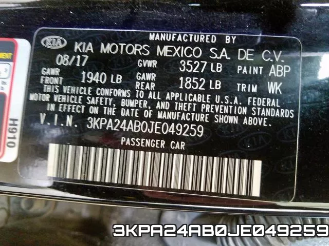 3KPA24AB0JE049259 фото 2
