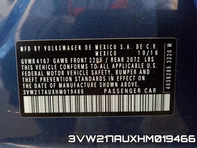 3VW217AUXHM019466 фото 2