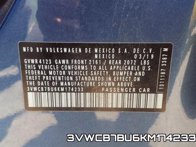 3VWCB7BU6KM174233 фото 2