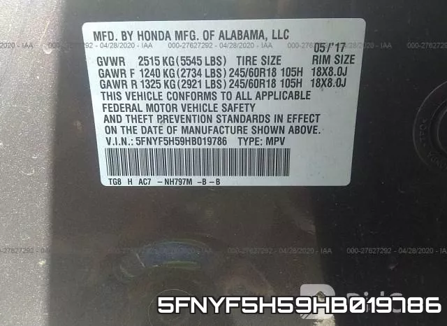 5FNYF5H59HB019786 фото 10
