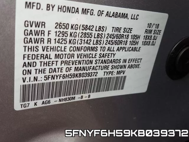5FNYF6H59KB039372 фото 2