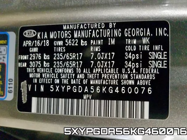 5XYPGDA56KG460076 фото 2