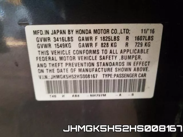 JHMGK5H52HS008167 фото 2