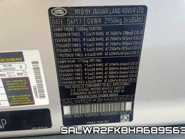 SALWR2FK8HA689563 фото 2