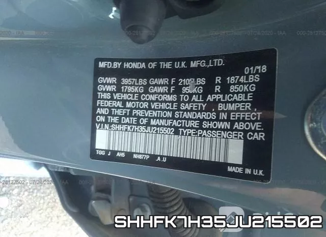 SHHFK7H35JU215502 фото 10