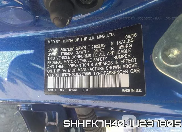 SHHFK7H40JU237805 фото 10