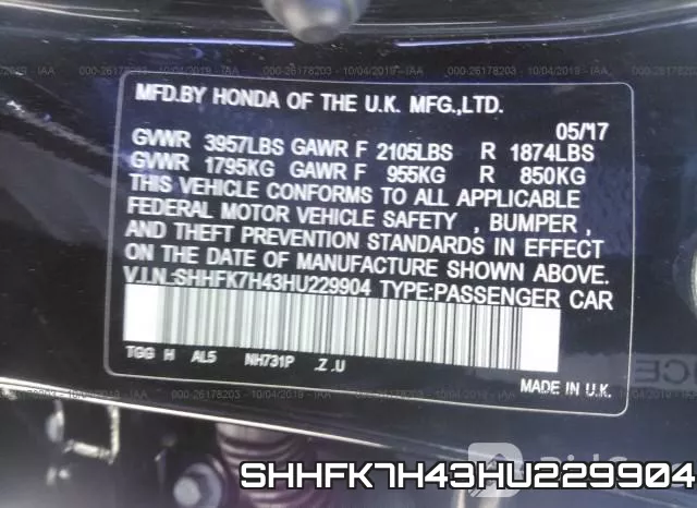 SHHFK7H43HU229904 фото 10