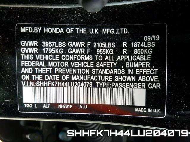 SHHFK7H44LU204079 фото 2