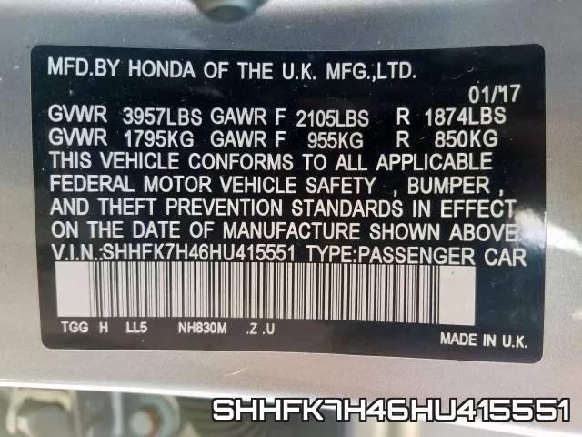 SHHFK7H46HU415551 фото 2