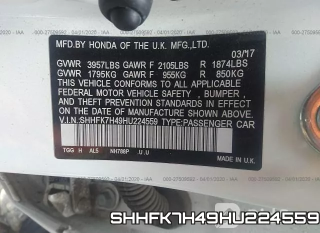SHHFK7H49HU224559 фото 10