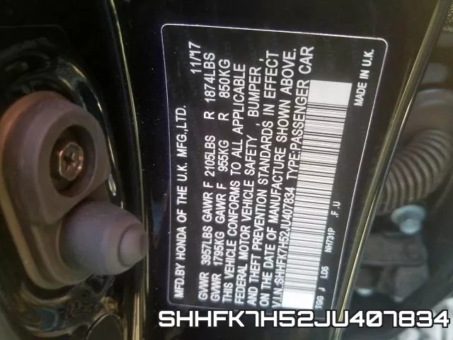 SHHFK7H52JU407834 фото 2
