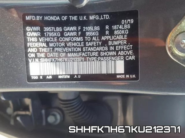 SHHFK7H67KU212371 фото 2