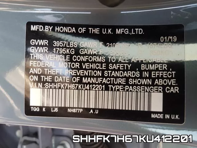SHHFK7H67KU412201 фото 2