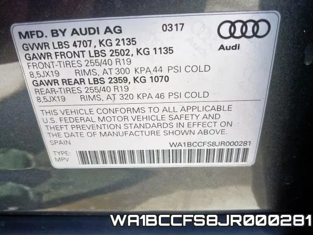 WA1BCCFS8JR000281 фото 2
