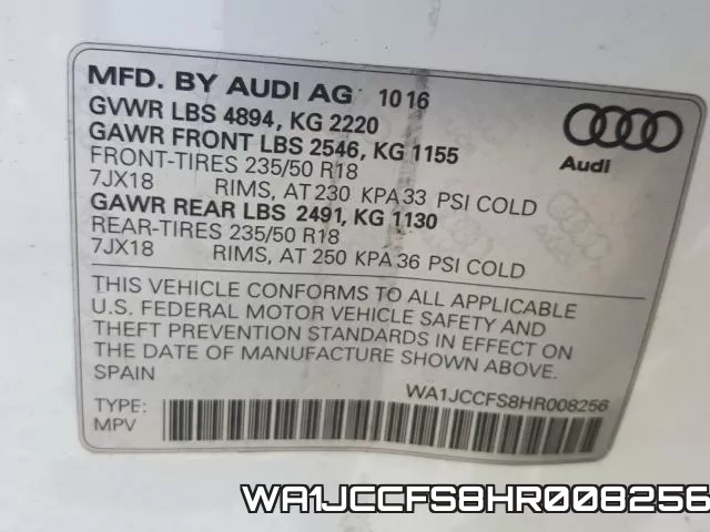 WA1JCCFS8HR008256 фото 2