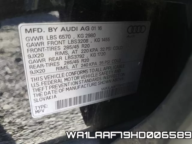 WA1LAAF79HD006589 фото 2