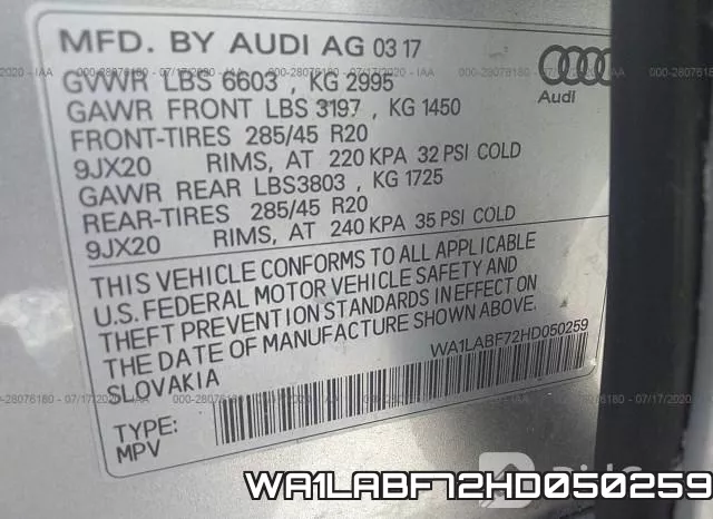 WA1LABF72HD050259 фото 10