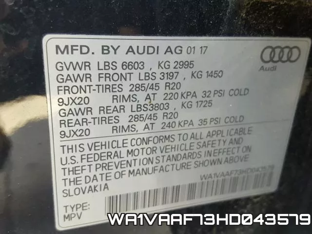WA1VAAF73HD043579 фото 2