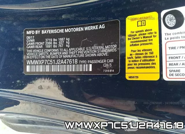WMWXP7C51J2A47618 фото 10