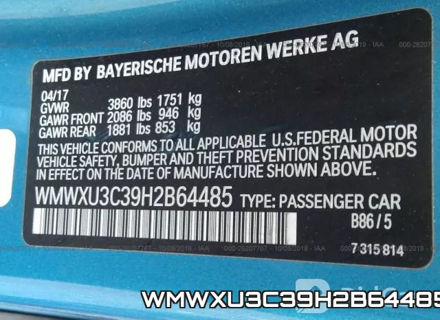 WMWXU3C39H2B64485 фото 10