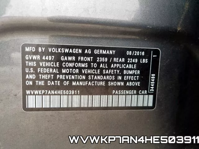 WVWKP7AN4HE503911 фото 2