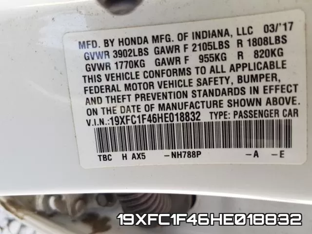 19XFC1F46HE018832 фото 2