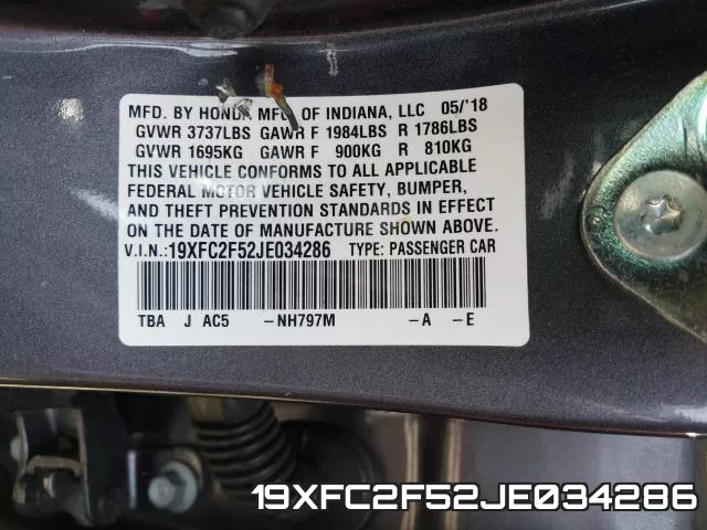 19XFC2F52JE034286 фото 2