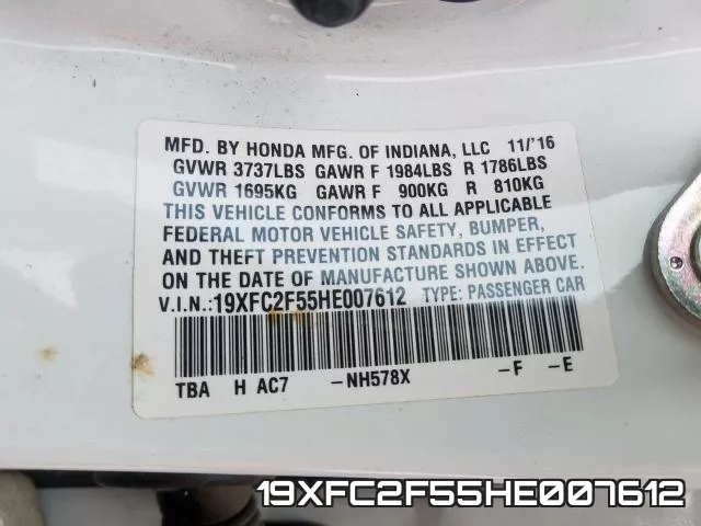 19XFC2F55HE007612 фото 2