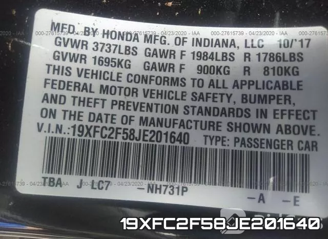 19XFC2F58JE201640 фото 10
