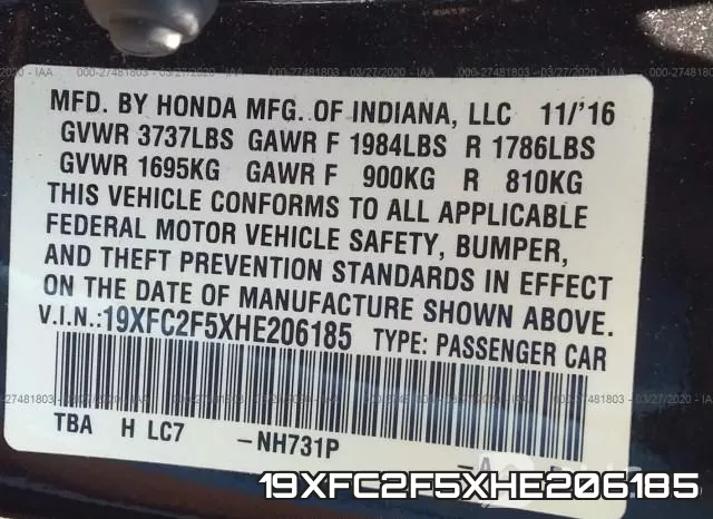 19XFC2F5XHE206185 фото 10
